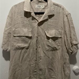 Abercrombie & Fitch Tan Linen Blend Camp Collar Shirt